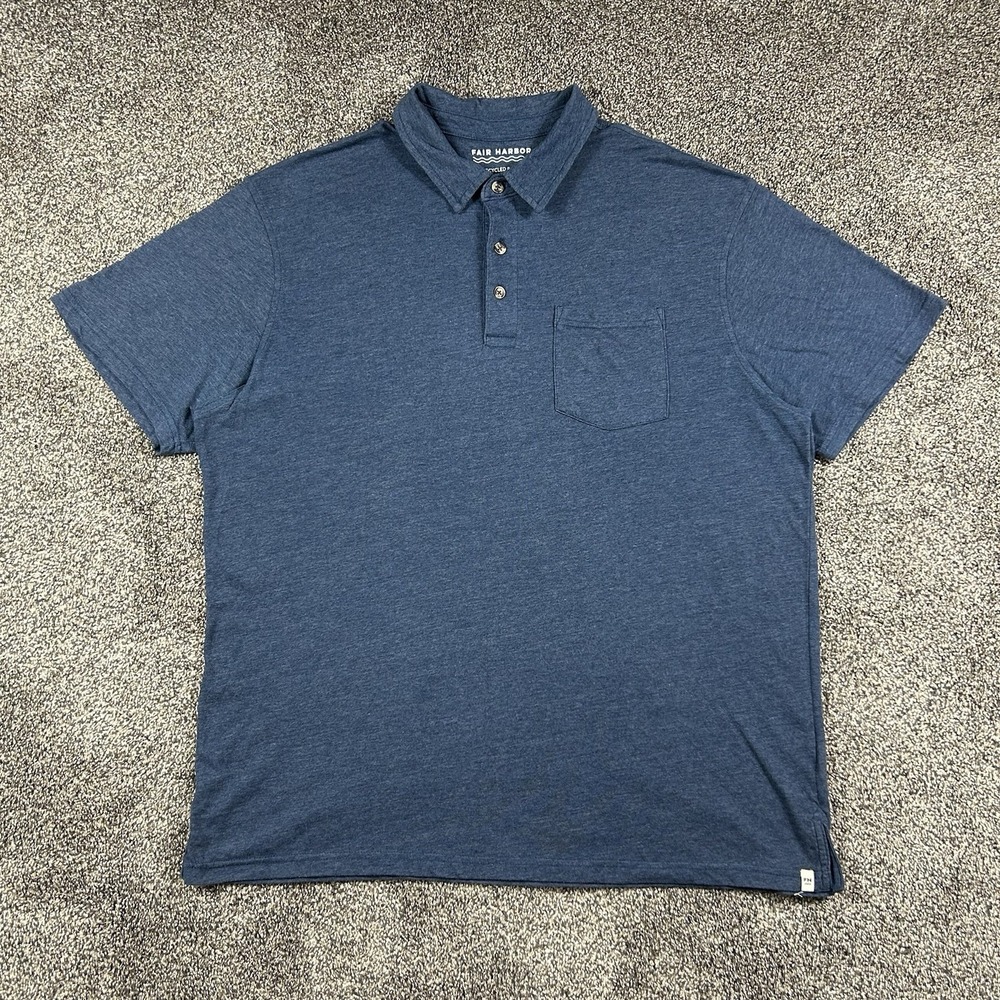 Fair Harbor Polo Shirt Mens 2XL XXL Blueish Grey‎ Short Sleeve Pocket Comfort